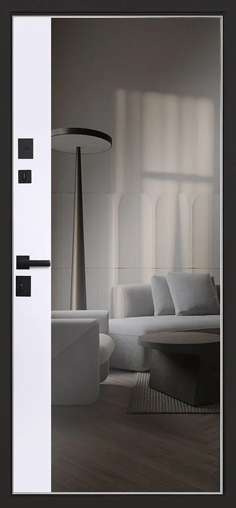 Входная дверь Дизайн с зеркалом с механическим замком 880*2050 (Дизайн с зеркалом с механическим замком белый матовый)