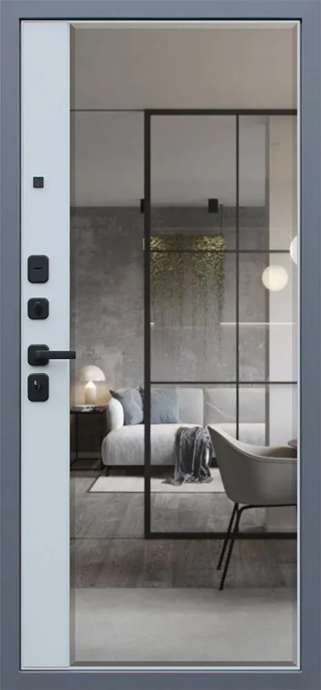 Входная дверь Лондон с зеркалом 880*2050 (Лондон с зеркалом лайт софт грей)