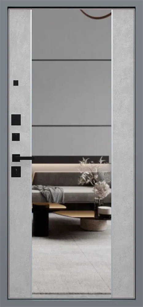 Входная дверь Тандем-2 с зеркалом 880*2050 (Тандем-2 с зеркалом бетон светлый)