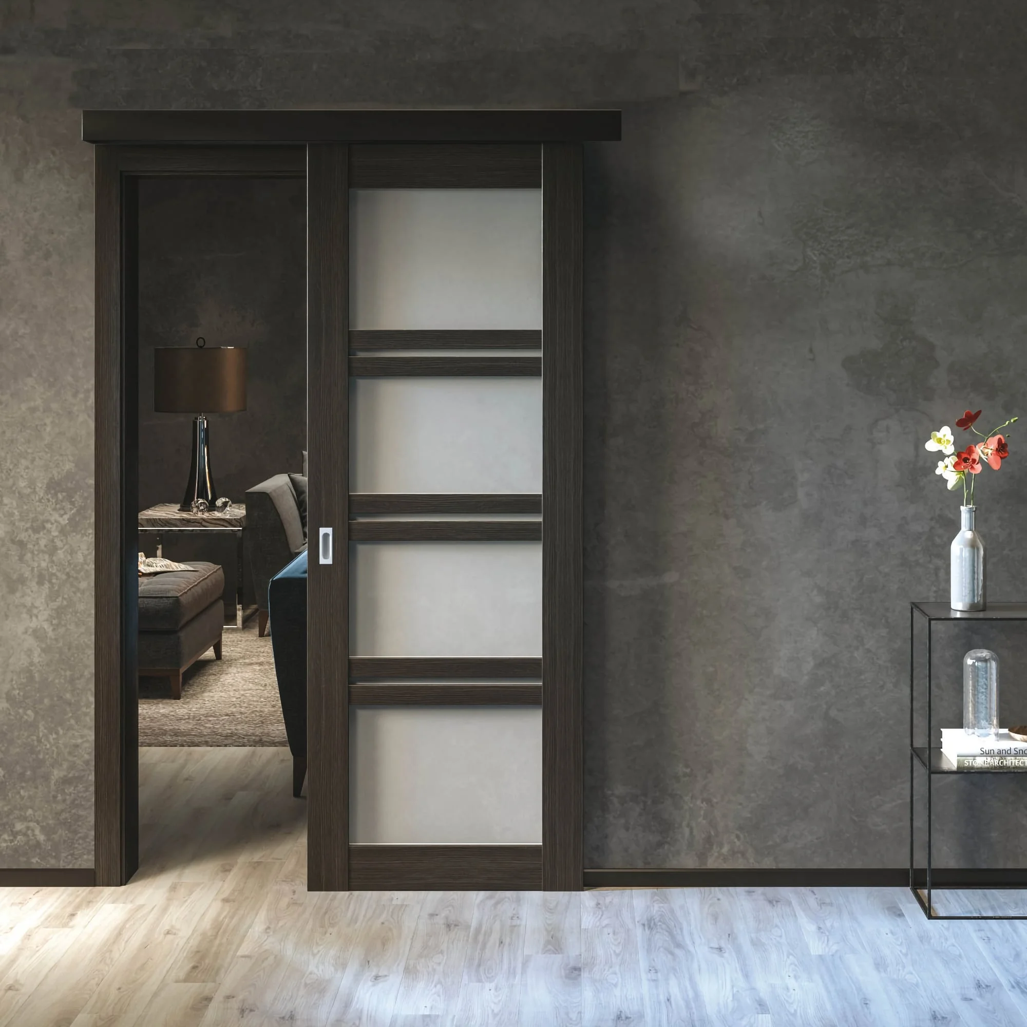 Комплект для одностворчатой двери от 500 до 1100мм, стопор-довод, с креплением на уголки и декоративным профилем SLIDING