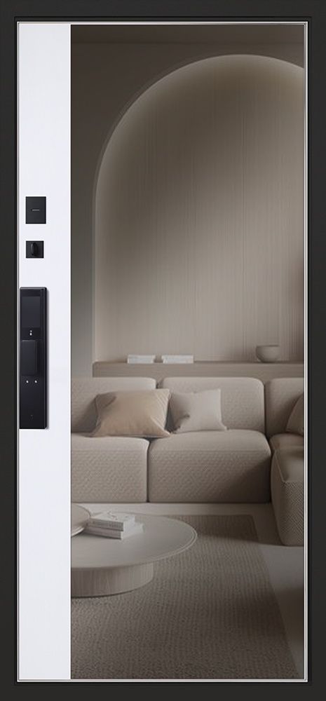 Входная дверь Дизайн с зеркалом с биометрическим замком 880*2050 (Дизайн с зеркалом с биометрическим замком белый матовый)