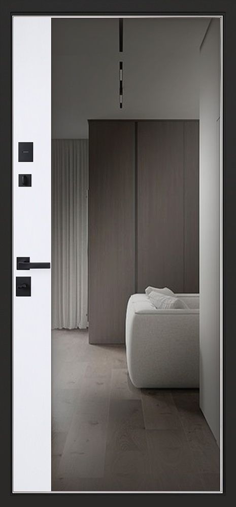 Входная дверь Дизайн с зеркалом с электронной ручкой 880*2050 (Дизайн с зеркалом с электронной ручкой белый матовый)