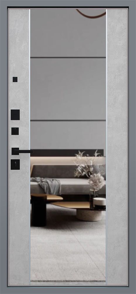Входная дверь Тандем-2 с зеркалом 880*2050 (Тандем-2 с зеркалом бетон светлый)