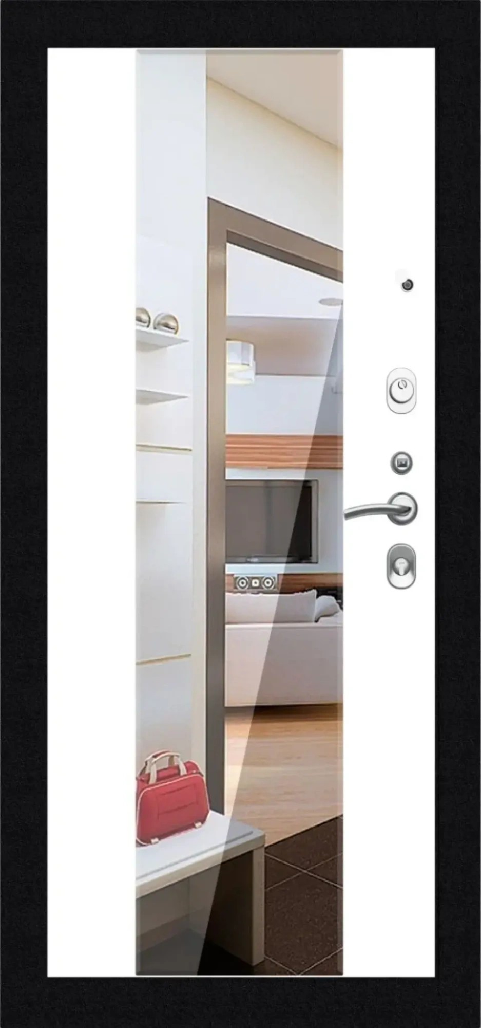 Входная дверь ДИАМАНТ ЗЕРКАЛО 860*2050 (ДИАМАНТ ЗЕРКАЛО пвх белая матовая)