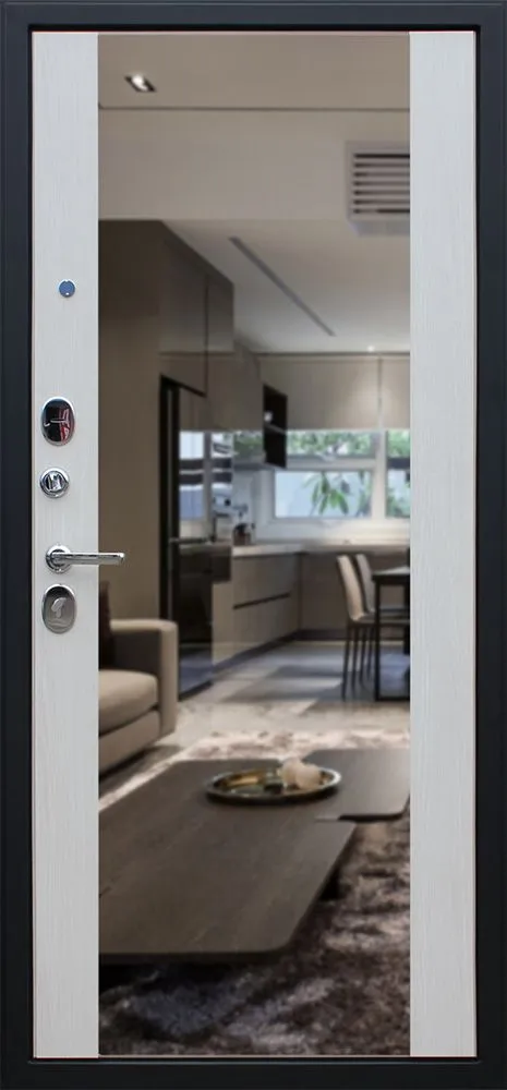 Входная дверь Фокус с зеркалом 880*2050 (Фокус с зеркалом белая лиственница)