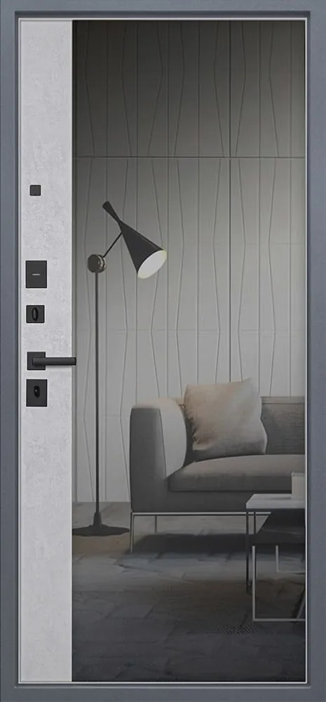 Входная дверь Ястреб с зеркалом 880*2050 (Ястреб с зеркалом бетон светлый)