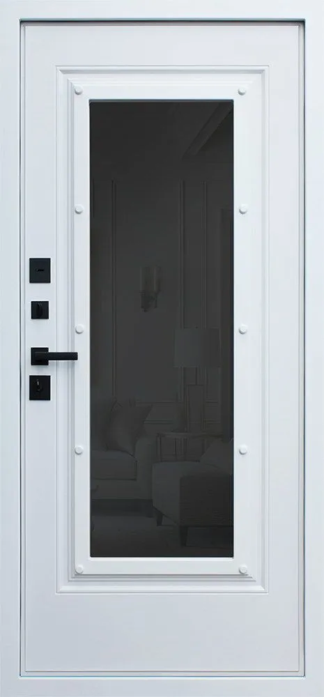 Входная дверь Платинум с окном термо с решеткой 880*2050 (Платинум с окном термо с решеткой белый матовый)
